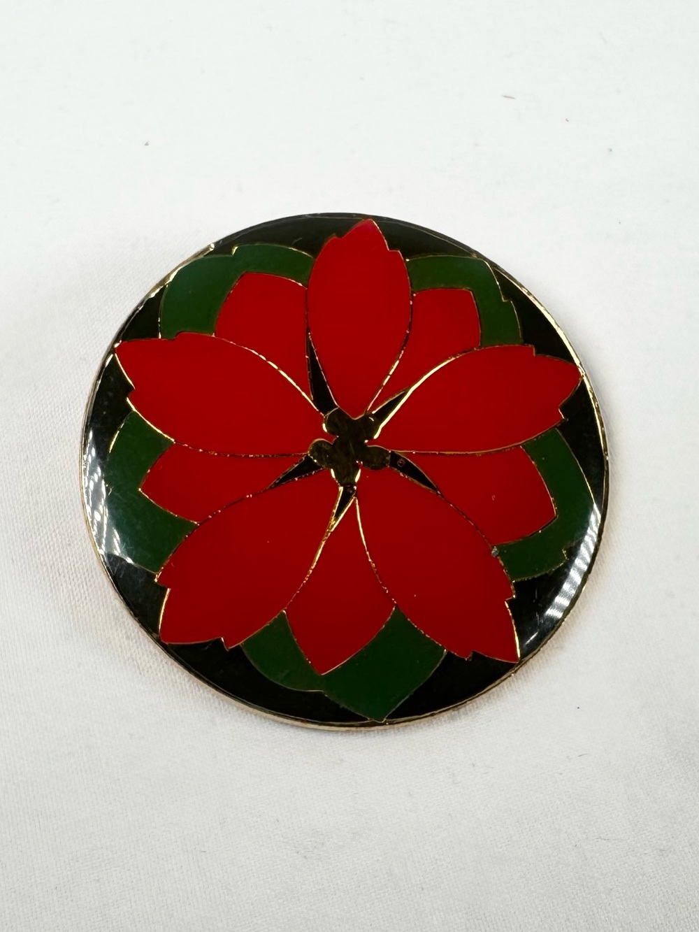 Vintage Hallmark Christmas Enamel Poinsettia Enamel Pin Brooch, Costume Jewelry